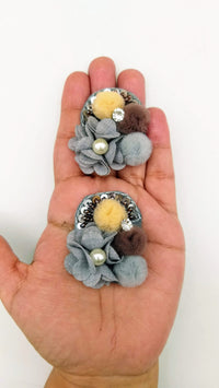 Thumbnail for Hand Embroidered Grey, Yellow And Brown Floral Applique, 2 Pcs