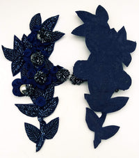 Thumbnail for Navy Blue Hand Embroidered Floral Applique, Beaded Floral Motif