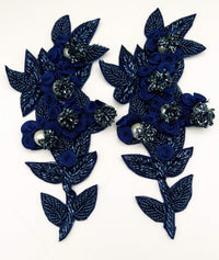 Thumbnail for Navy Blue Hand Embroidered Floral Applique, Beaded Floral Motif