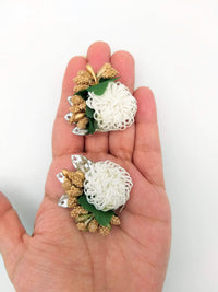 Thumbnail for Handmade White Floral Applique with Beads, Flower Motifs x 3