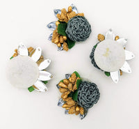 Thumbnail for Handmade Grey Floral Applique with Beads, Flower Motifs x 3