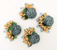 Thumbnail for Handmade Grey Floral Applique with Beads, Flower Motifs x 3