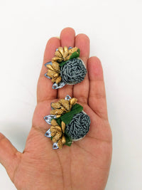 Thumbnail for Handmade Grey Floral Applique with Beads, Flower Motifs x 3