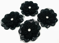 Thumbnail for Black Hand Embroidered Floral Applique With Beads, Crochet Cut Dana Applique, Beaded Flower Motifs