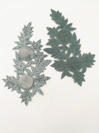 Thumbnail for Grey Hand Embroidered Floral Applique, Beaded Floral Motif With Feather Pom Pom, 1 Pc