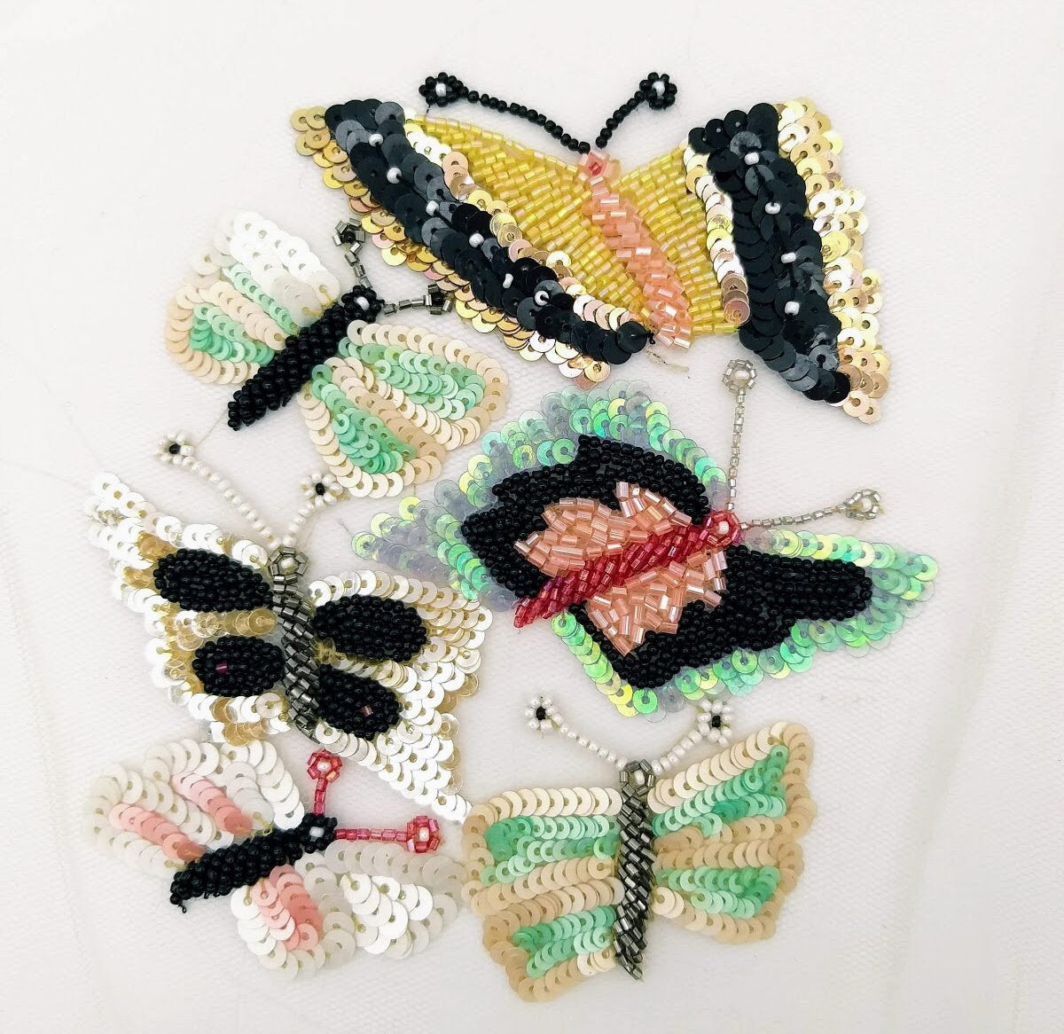 Hand Embroidered Butterfly Swarm Applique With Sequins and Beads, Cut Work Applique, Sequinned Beaded Applique