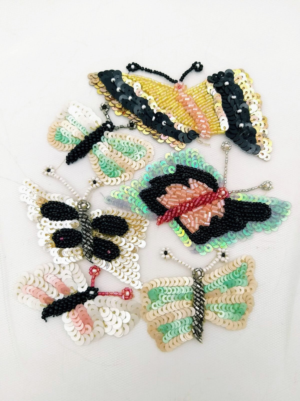 Hand Embroidered Butterfly Swarm Applique With Sequins and Beads, Cut Work Applique, Sequinned Beaded Applique