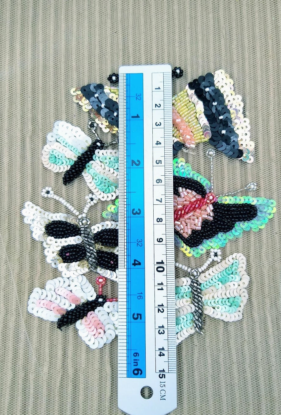 Hand Embroidered Butterfly Swarm Applique With Sequins and Beads, Cut Work Applique, Sequinned Beaded Applique