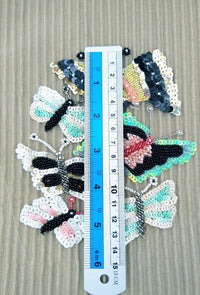 Thumbnail for Hand Embroidered Butterfly Swarm Applique With Sequins and Beads, Cut Work Applique, Sequinned Beaded Applique