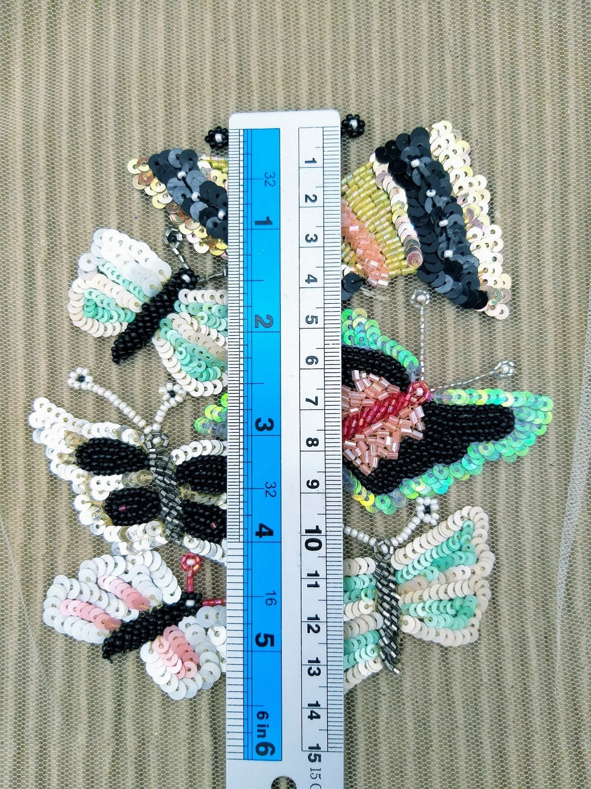 Hand Embroidered Butterfly Swarm Applique With Sequins and Beads, Cut Work Applique, Sequinned Beaded Applique