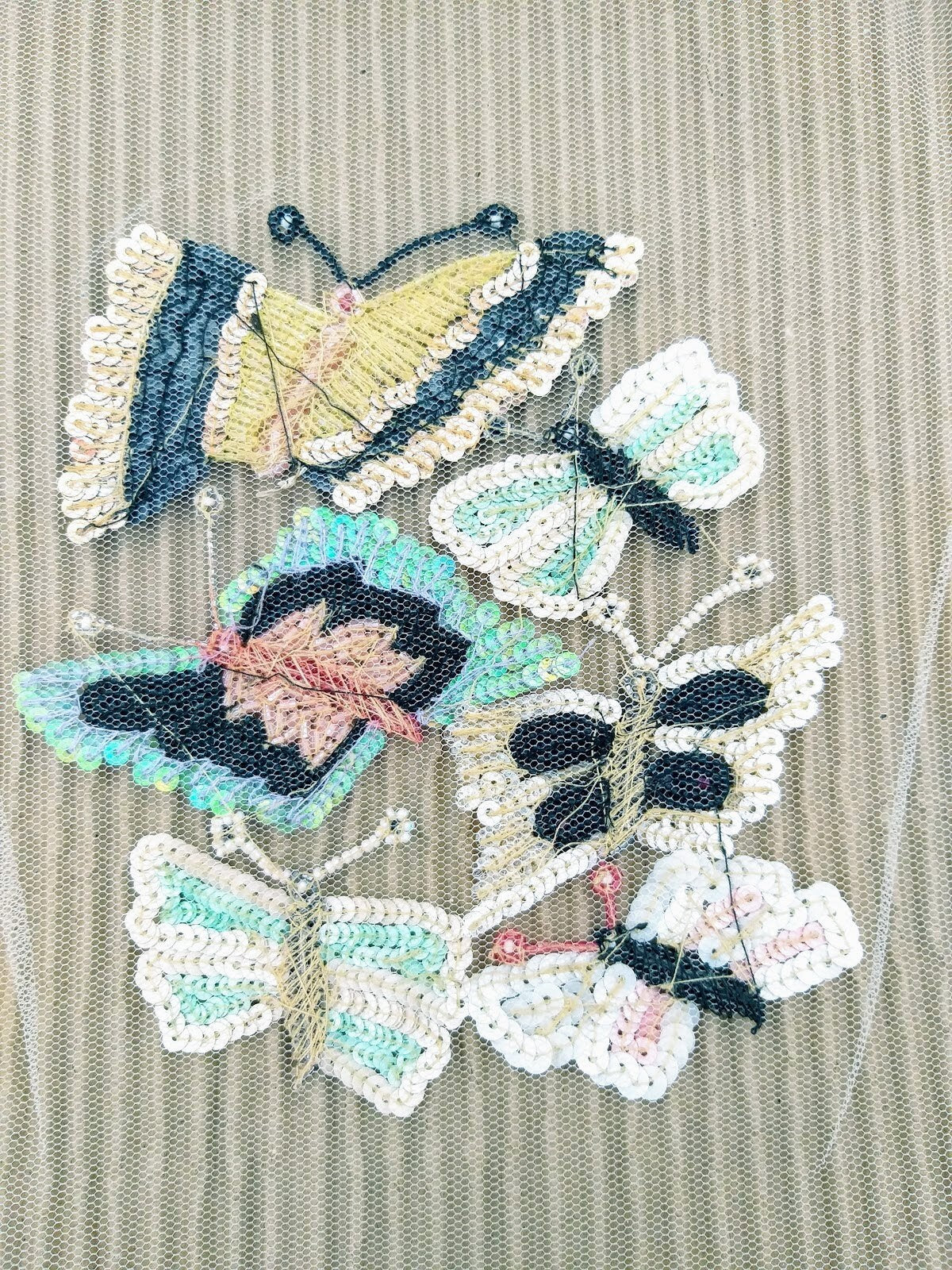 Hand Embroidered Butterfly Swarm Applique With Sequins and Beads, Cut Work Applique, Sequinned Beaded Applique