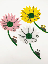 Thumbnail for Hand Embroidered Pink and Green Floral Applique With Snail, Beaded Applique, 1 Piece