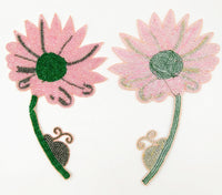 Thumbnail for Hand Embroidered Pink and Green Floral Applique With Snail, Beaded Applique, 1 Piece