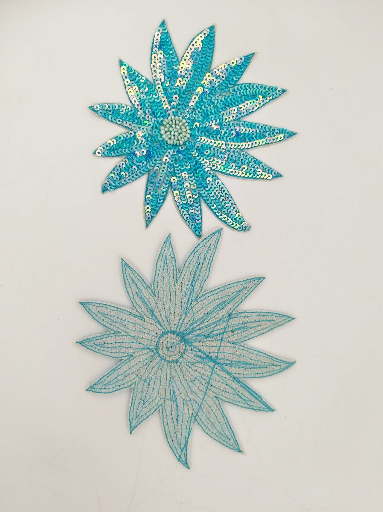 Blue Hand Embroidered Floral Applique With Sequins, Cut Work Applique, Sequinned Floral Applique