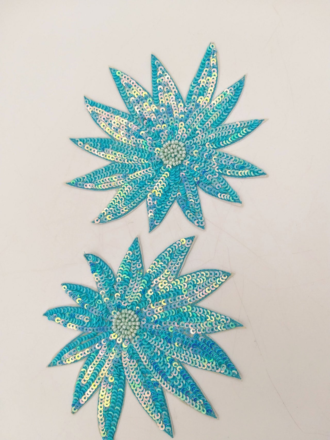 Blue Hand Embroidered Floral Applique With Sequins, Cut Work Applique, Sequinned Floral Applique