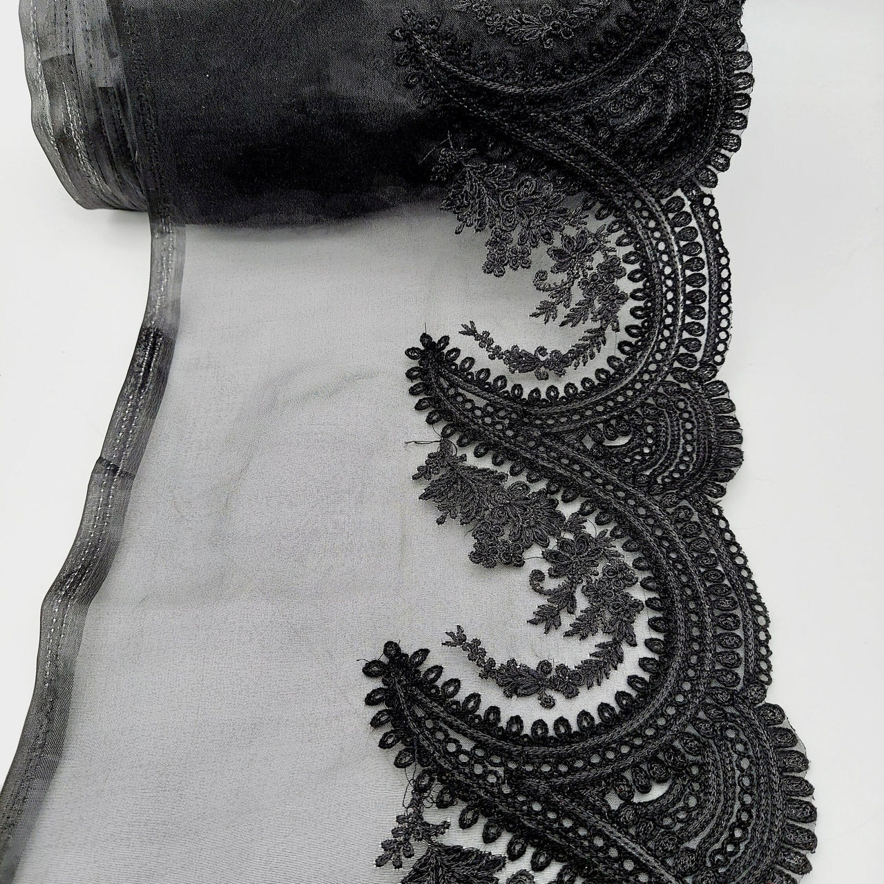 Black & Silver Embroidered Lace - Garbina