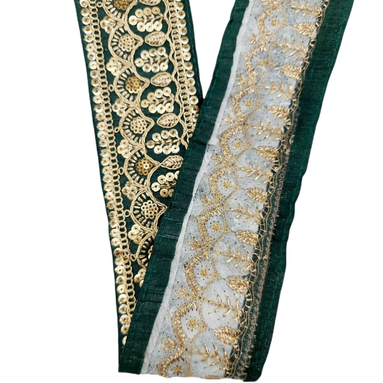 Dark Green Gold Embroidered Lace Trim Sequins Trim 9 Yard Decorative Sari Border Costume Ribbon Crafting Sewing Tape