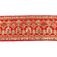 Thumbnail for Red Gold Embroidered Lace Trim Sequins Trim 9 Yard Decorative Sari Border Costume Ribbon Crafting Sewing Tape