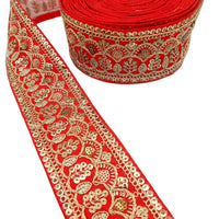 Thumbnail for Red Gold Embroidered Lace Trim Sequins Trim 9 Yard Decorative Sari Border Costume Ribbon Crafting Sewing Tape