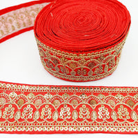 Thumbnail for Red Gold Embroidered Lace Trim Sequins Trim 9 Yard Decorative Sari Border Costume Ribbon Crafting Sewing Tape