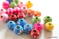 Thumbnail for 20 x Multicolor Wood Beads with Handpainted Flowers 10mmx9mm