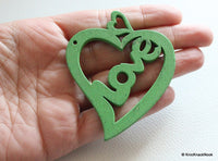 Thumbnail for 1 x Green Love Heart Wood Bead 70mm