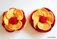 Thumbnail for Yellow and Maroon / Red Crochet Flower Applique x 1