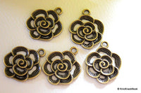 Thumbnail for 5 x Zinc Alloy Bronze Rose Flower Charms / pendants 19mm x 24mm