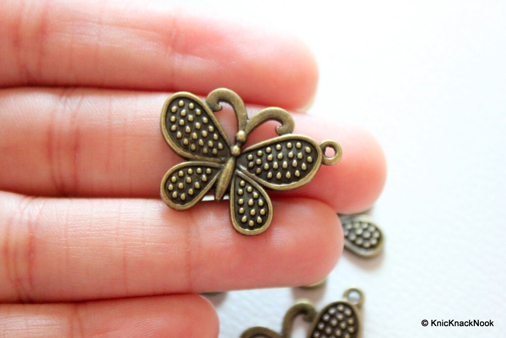 5 x Bronze Tone Butterfly Charm Spacer Pendants