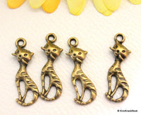 Thumbnail for 5 x Zinc Alloy Bronze Tone Cat Charms Pendants 25mm x 7mm