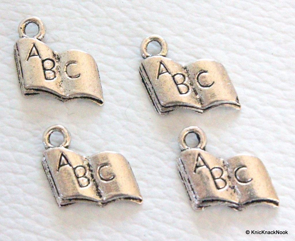 Silver Alphabet 'ABC' Book Charms x 4