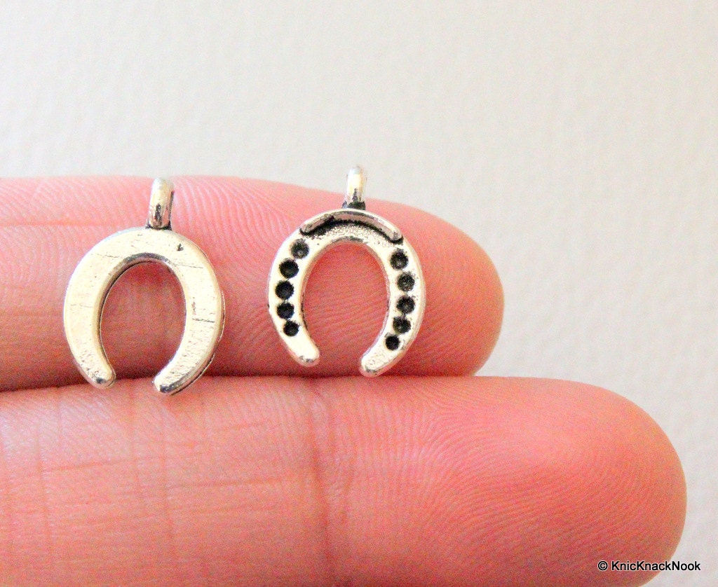 Horseshoe For  Luck Silver Tone Charms x 6