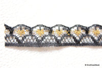 Thumbnail for Black And Gold Embroidered Net Lace Trim Ribbon 12mm wide