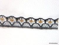 Thumbnail for Black And Gold Embroidered Net Lace Trim Ribbon 12mm wide