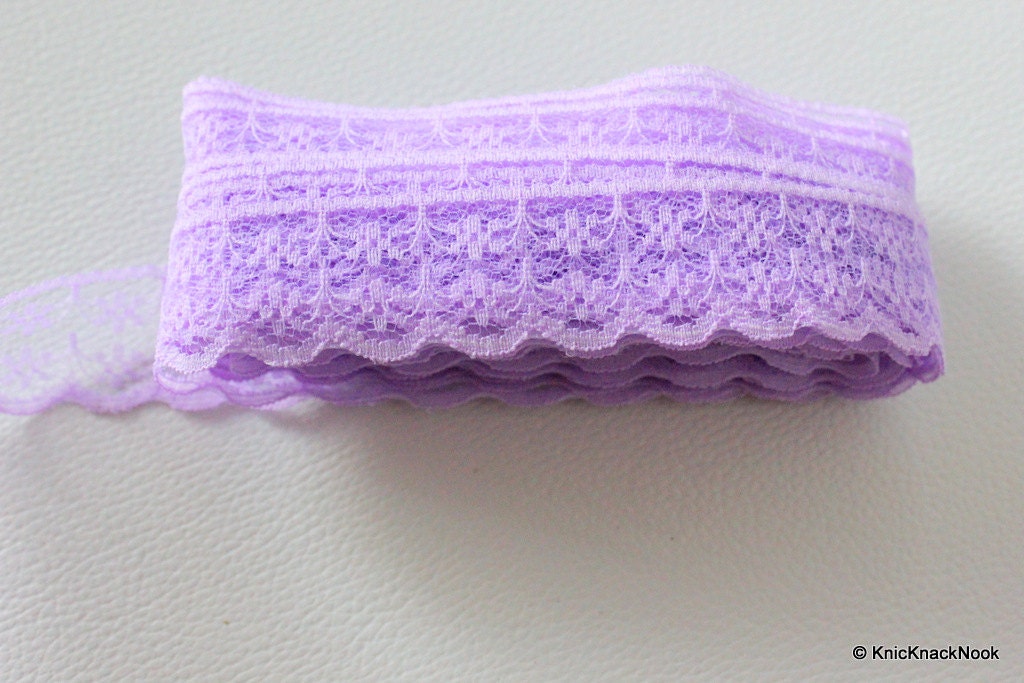 Purple Embroidered Net Lace Trim Ribbon 20mm wide