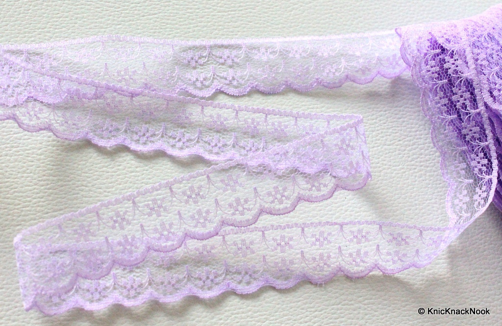 Purple Embroidered Net Lace Trim Ribbon 20mm wide