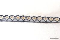 Thumbnail for Black And Gold Embroidered Net Lace Trim Ribbon 12mm wide