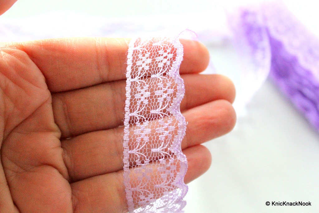 Purple Embroidered Net Lace Trim Ribbon 20mm wide