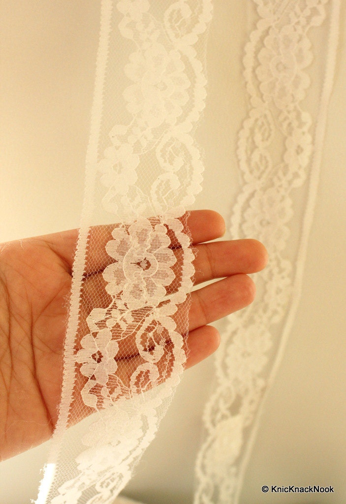 Wholesale White Embroidered Net Lace Trim Ribbon Approx 46mm wide