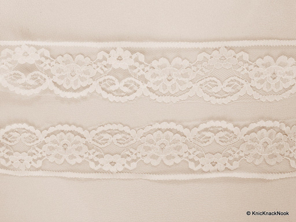 Wholesale White Embroidered Net Lace Trim Ribbon Approx 46mm wide