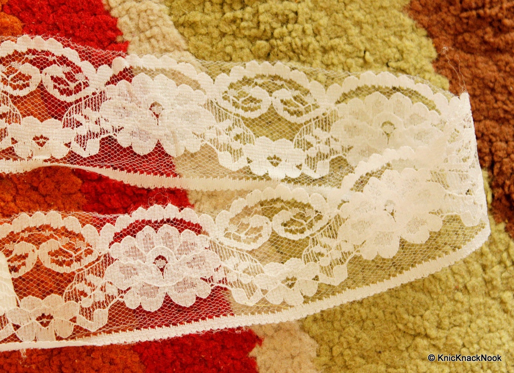 Wholesale White Embroidered Net Lace Trim Ribbon Approx 46mm wide