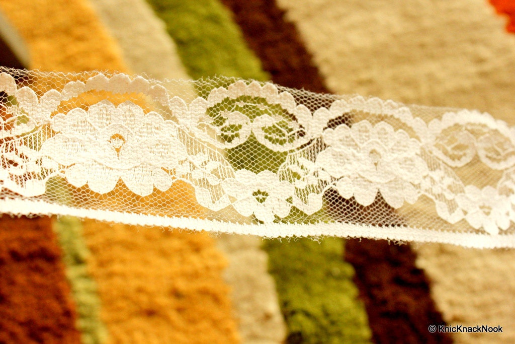 Wholesale White Embroidered Net Lace Trim Ribbon Approx 46mm wide