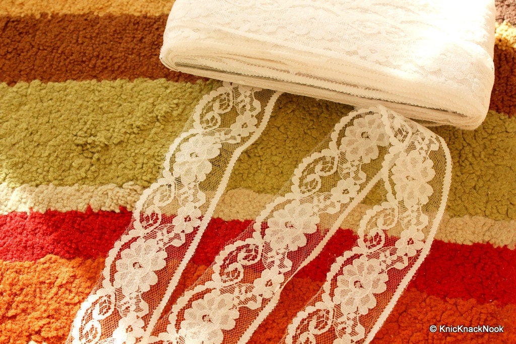 Wholesale White Embroidered Net Lace Trim Ribbon Approx 46mm wide