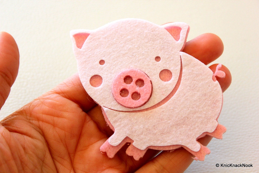 Pig Felt White And Pink Applique Patch