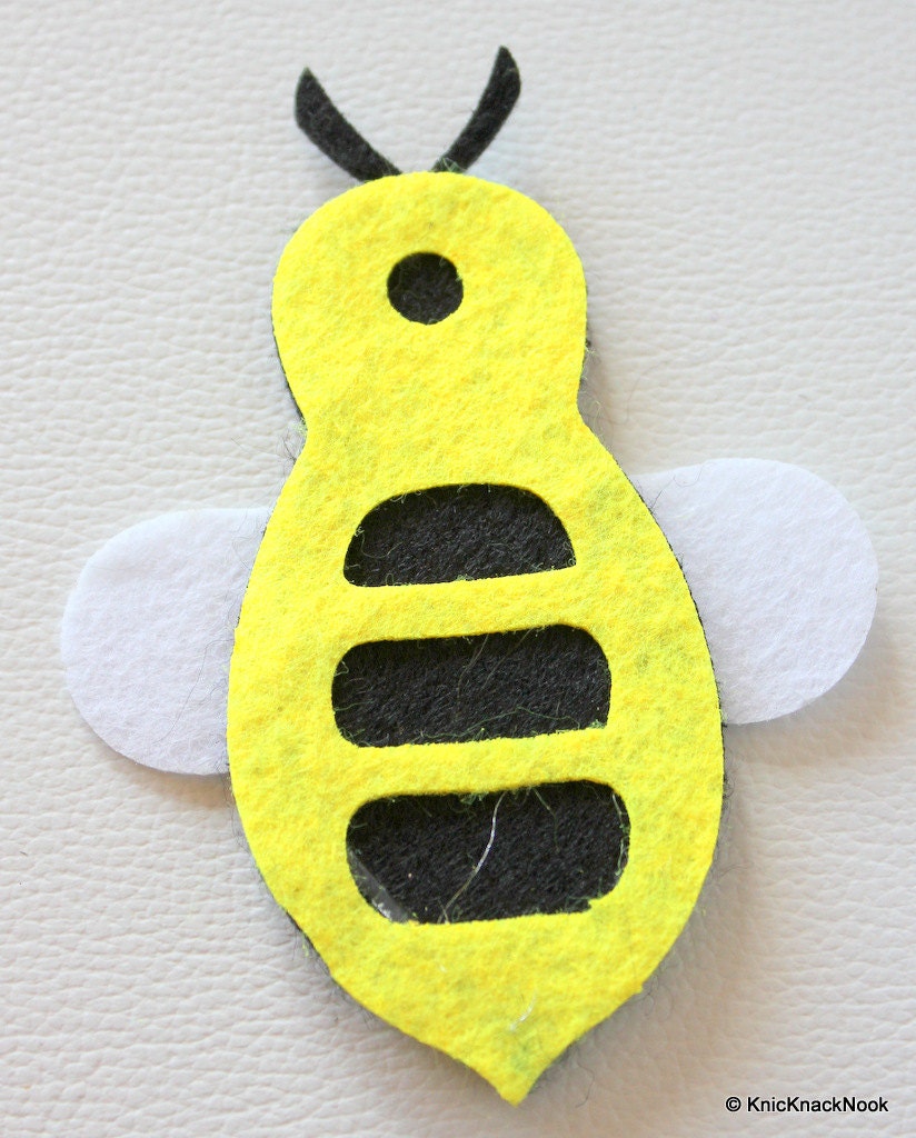 Yellow, White And Black Bumble Bee Felt Applique Patch