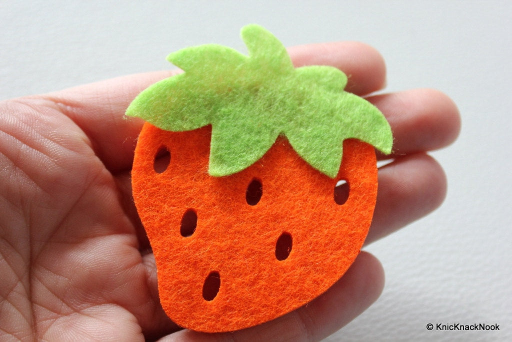 2 x Orange Strawberry Huge Felt Applique Patch, Strawberry Felt Applique, Strawberry Motif