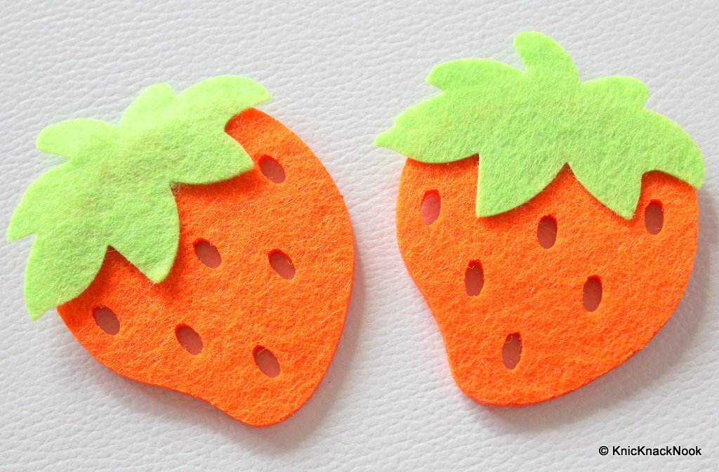 2 x Orange Strawberry Huge Felt Applique Patch, Strawberry Felt Applique, Strawberry Motif