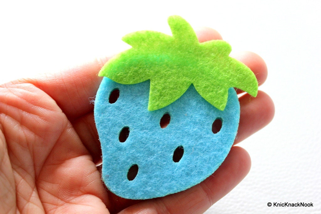 2 x Blue Strawberry Huge Felt Applique Patch