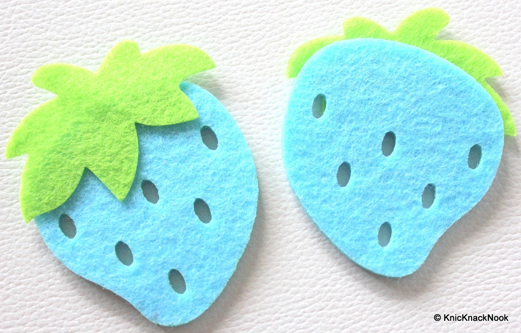 2 x Blue Strawberry Huge Felt Applique Patch