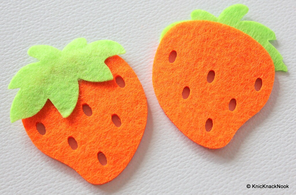 2 x Orange Strawberry Huge Felt Applique Patch, Strawberry Felt Applique, Strawberry Motif